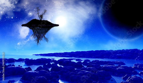 Fototapeta Naklejka Na Ścianę i Meble -  3D space background with floating island in the sky