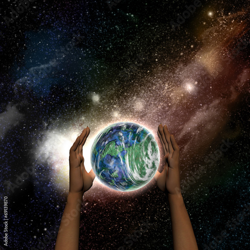 Fototapeta Naklejka Na Ścianę i Meble -  Female hands protecting the Earth