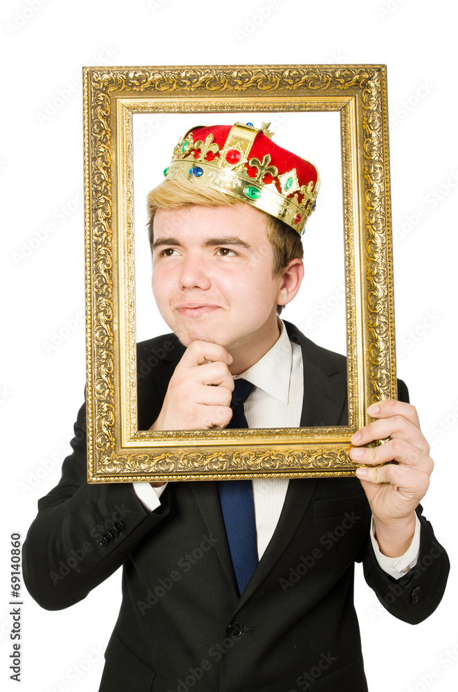 Fototapeta premium Man with picture frame isolated on the white