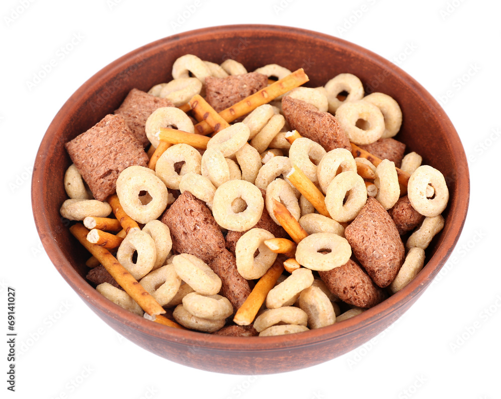 Dry breakfast in a big brown round bowl Dry breakfast in a big brown round bowl