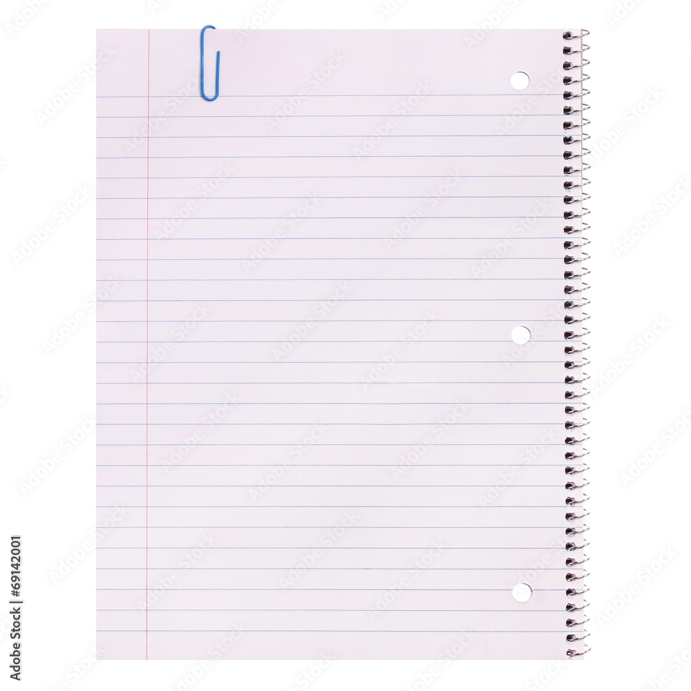 Notebook Paper isolated. Lined Blank with Paper Clip Notebook Paper isolated. Lined Blank with Paper Clip