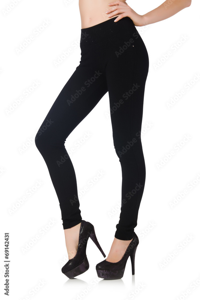Black leggings in beauty fashion concept isolated on white Black leggings in beauty fashion concept isolated on white