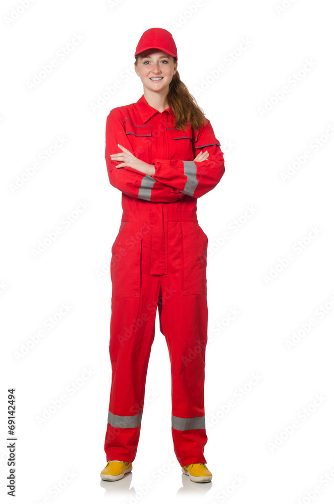 Woman builder isolated on the white Woman builder isolated on the white