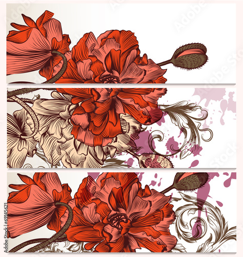 Fototapeta Naklejka Na Ścianę i Meble -  Floral  backgrounds set with poppy flowers