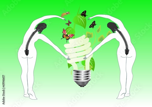 Ecology conceptual image 2 woman silhouettes with lamp