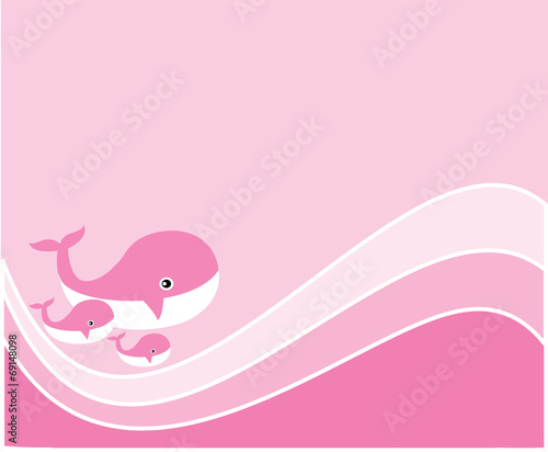 vector baby shower card with pink whale