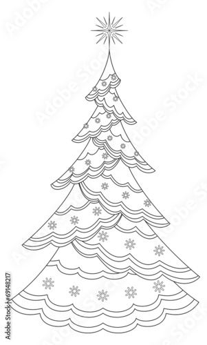 Christmas tree with snowflakes, contours