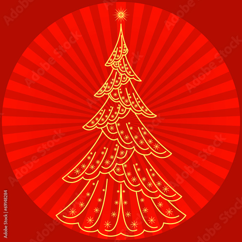 Christmas fir tree on red