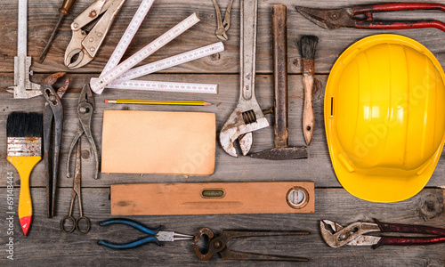 Vintage construction tools background photo