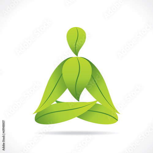 creative yoga pose design with green leaf vector