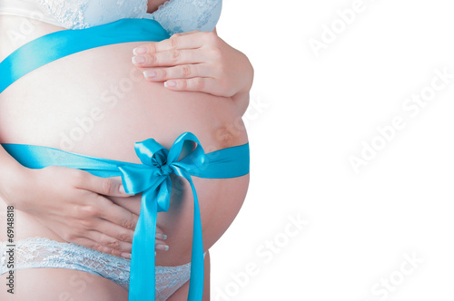 Wallpaper Mural Pregnant belly with blue ribbon Torontodigital.ca