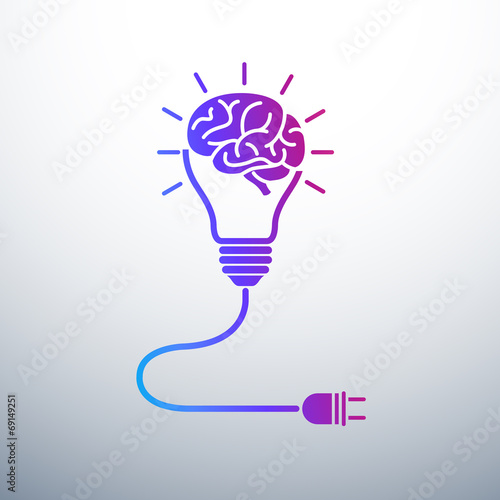 Creative brain Idea concept with light bulb and plug icon ,vecto