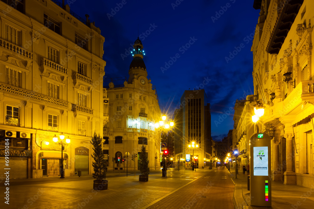 Commercial street in night. Castellon de la Plana