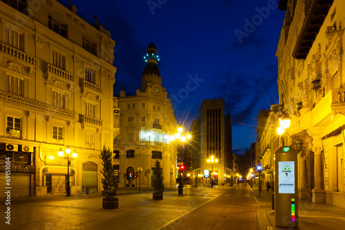 Commercial street in night. Castellon de la Plana