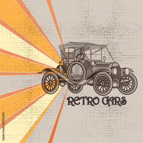 Grunge vintage background with car in retro style