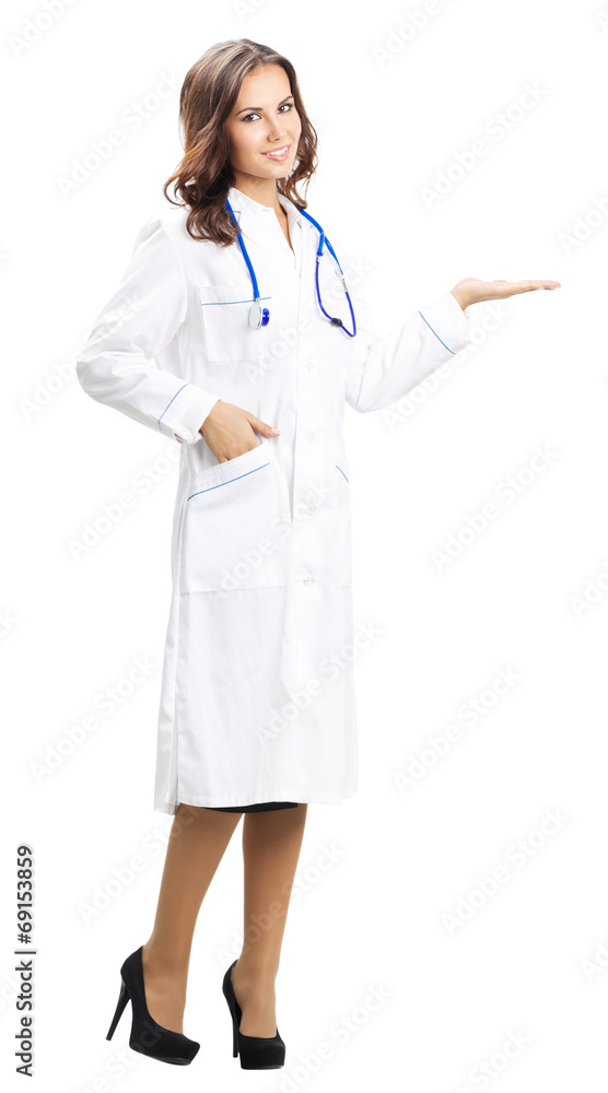Doctor showing something, isolated Doctor showing something, isolated