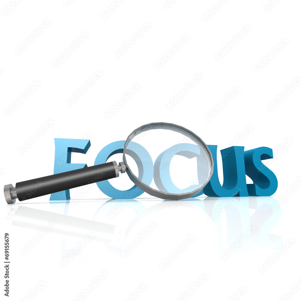 Magnifying glass with blue focus word Magnifying glass with blue focus word