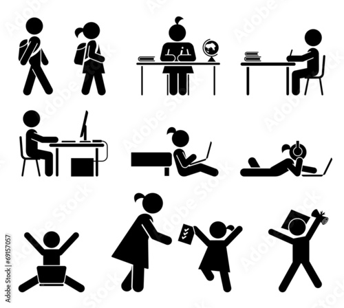 School days. Pictogram icon set. School children.