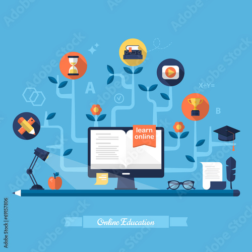 Flat vector illustration for e-learning and online education