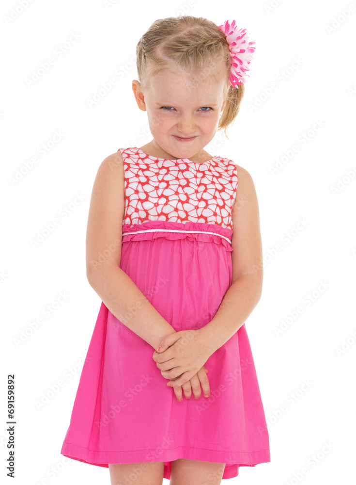 Cheerful little girl smiling on a white background. Cheerful little girl smiling on a white background.
