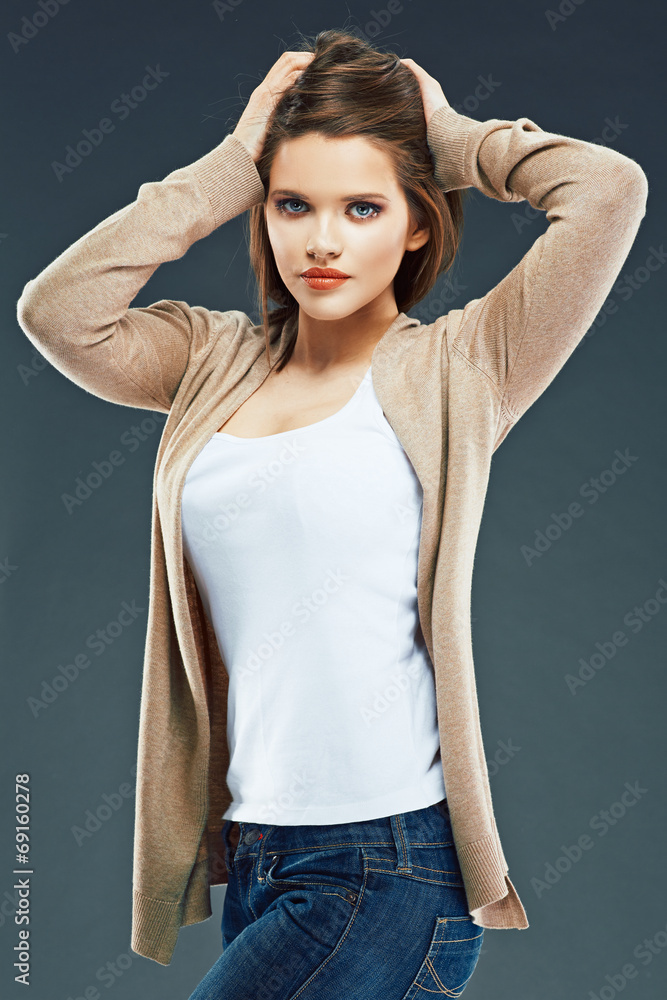 Short hair woman. Beauty model studio portrait