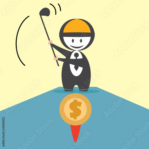 Business man shooting a golf ball