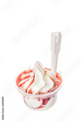 vanilla ice cream with strawberry topping