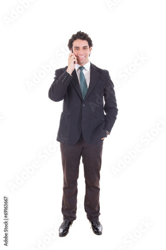 businessman talking with cell mobile phone isolated on white