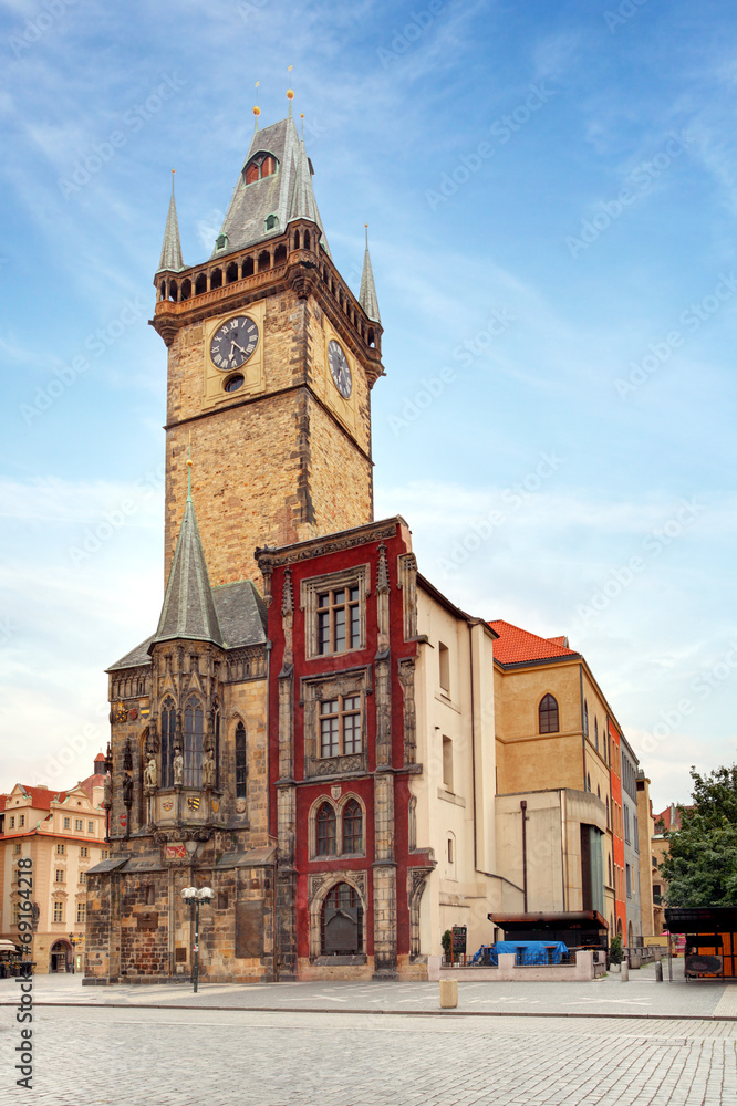 Clock tower - City hall  in Prague, Czech republic