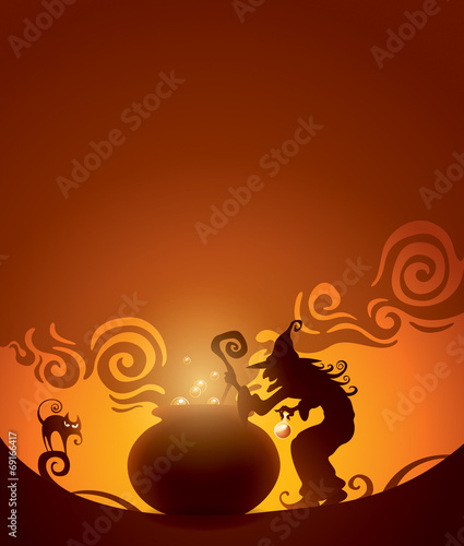 Witches brew. Wide empty space for design in the illustration.