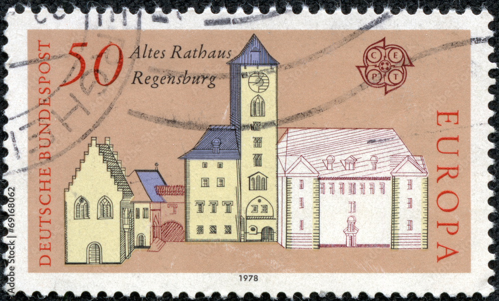 stamp printed in Germany, shows the old Town Hall, Regensburg