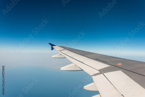 Airplane wing out of window