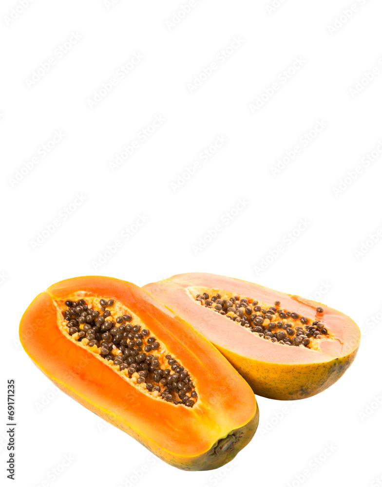 Cut papaya fruit over white background Cut papaya fruit over white background