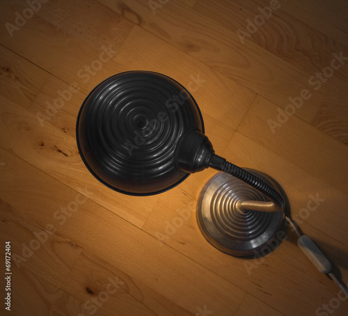 Metal lamp standing on a floor