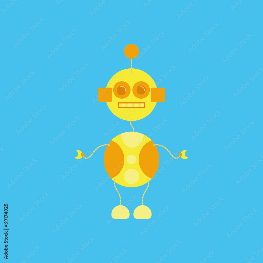 Cartoon Cute Robot Isolated On Background Cartoon Cute Robot Isolated On Background