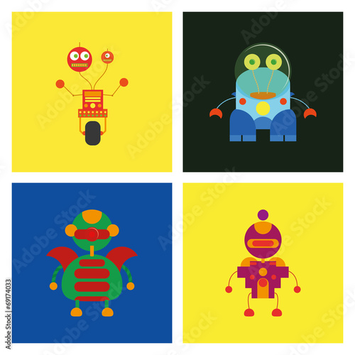 Wallpaper Mural Set Of Different Cute Robots Isolated Torontodigital.ca