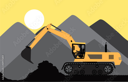excavator works in a quarry