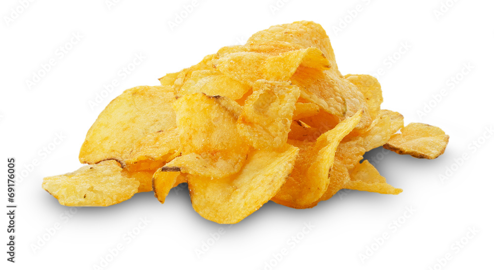 potato chips isolated on the white background
