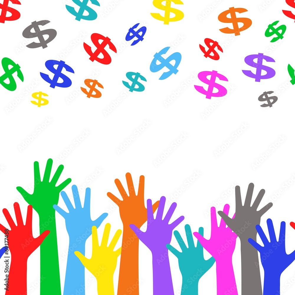 Fototapeta premium Business background - colorful hands and dollar sign