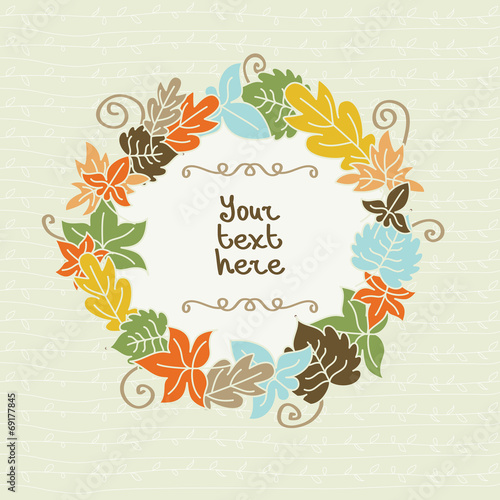 colorful autumn leaves with frame for text