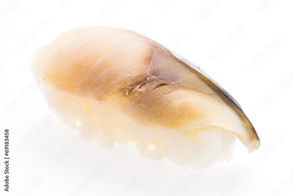 Saba sushi isolated on white