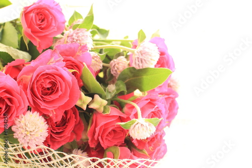 Pink roses bouquet and Gomphrena for wedding image