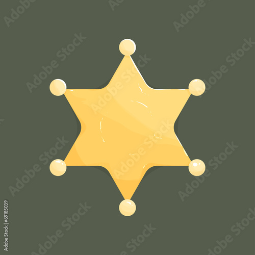 Blank golden sheriff star isolated on dark background.