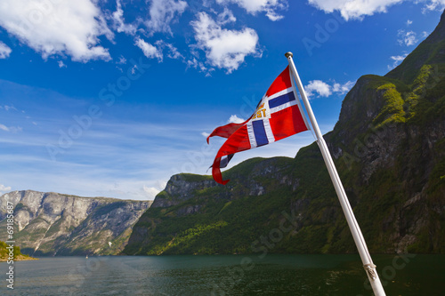 Norway flag and Sognefjord