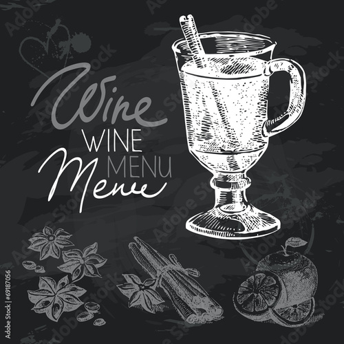 Mulled wine hand drawn chalkboard design set.