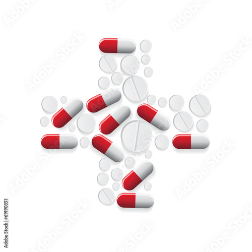 Pills, cross shape, vector illustration