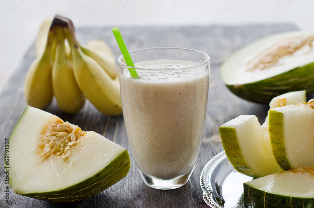 Fresh healthy drink smoothie with melon and banana Fresh healthy drink smoothie with melon and banana