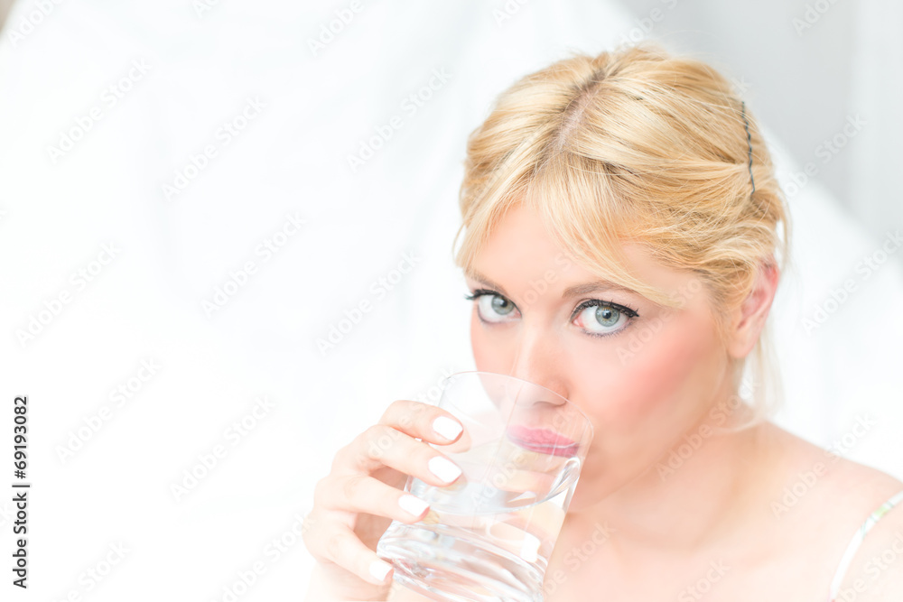 Beautiful blonde woman in the bed Beautiful blonde woman in the bed