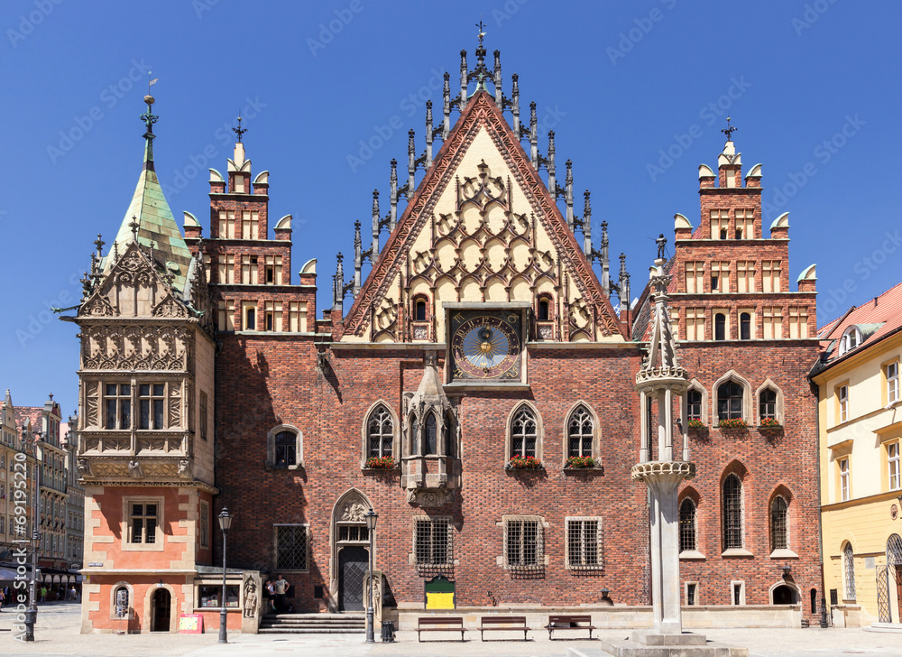 Fototapeta premium Sights of Poland. Wroclaw Old Town with Gothic Town Hall.