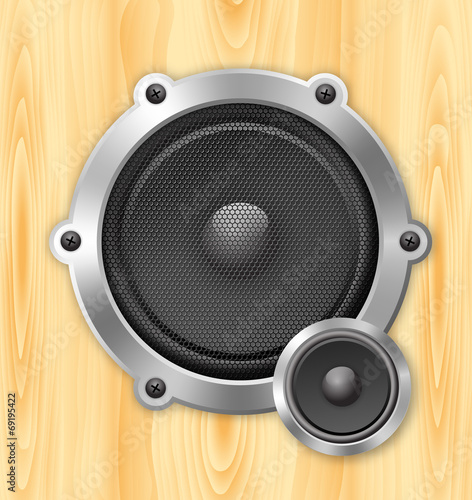 speaker on wooden background